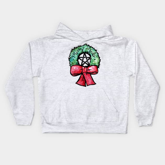 Merry Yule Wreath Pentacle Kids Hoodie by bubbsnugg